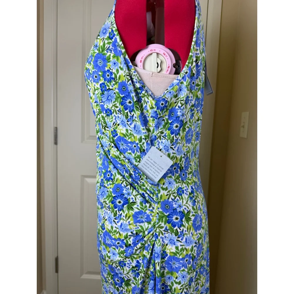 NWT Women's By Design Blue Green Floral Midi Wrap Dress Plus Size 1X - Picture 6 of 14